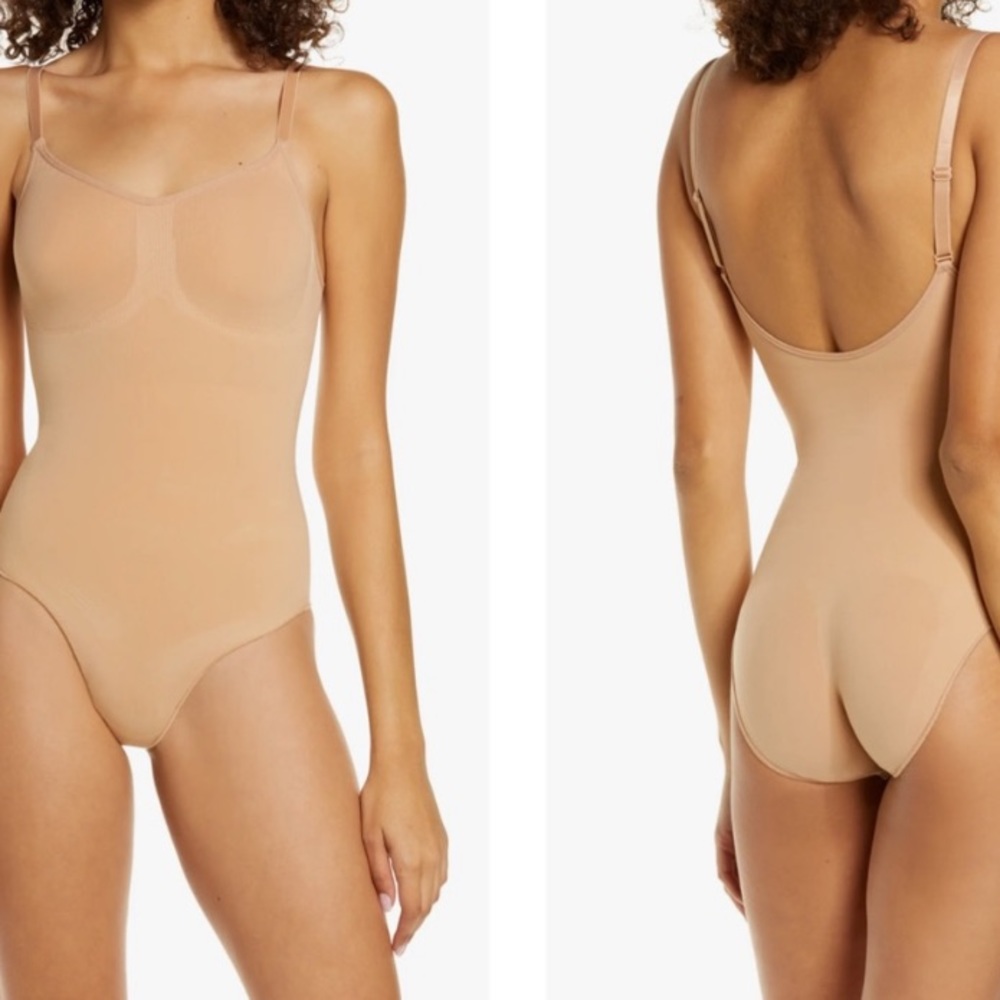 Skims Sculpting Snaps Bodysuit in CLAY color